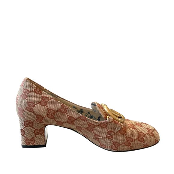 Gucci Monogram GG Victoire Loafer Pump Beige Ruggine Block Heel Size 37 US 7 - Picture 13 of 16